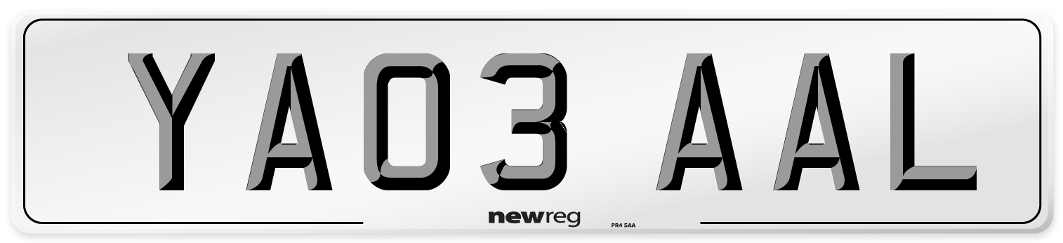 YA03 AAL Number Plate from New Reg